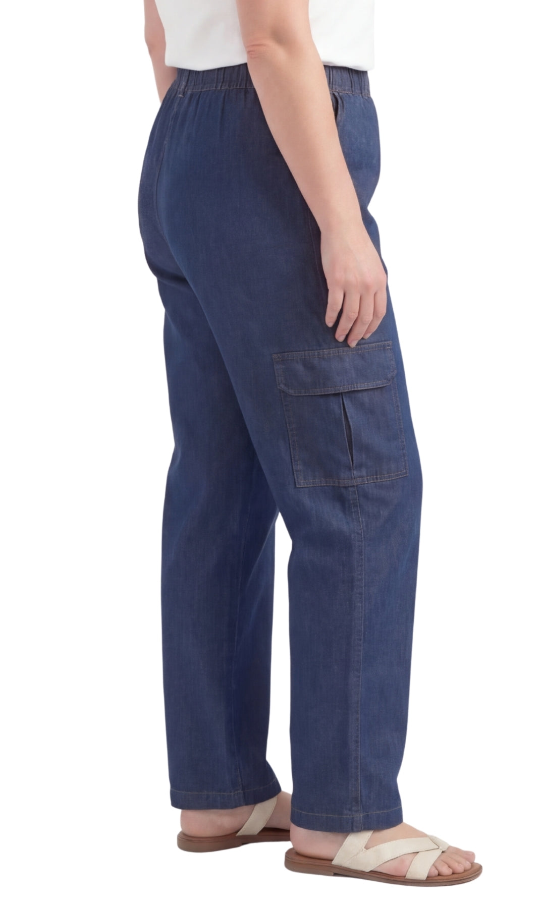 Women's Lightweight Elastic Stretch Waist Casual Denim Pull-on Cargo Pants