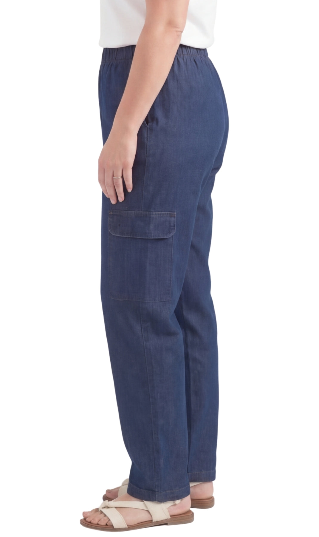 Women's Lightweight Elastic Stretch Waist Casual Denim Pull-on Cargo Pants