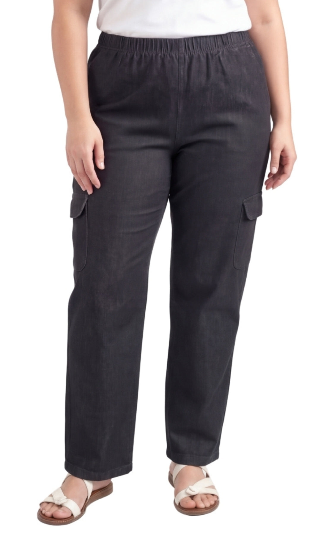 Women's Lightweight Elastic Stretch Waist Casual Denim Pull-on Cargo Pants