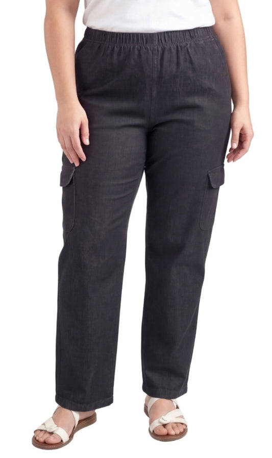 Women's Lightweight Elastic Stretch Waist Casual Denim Pull-on Cargo Pants