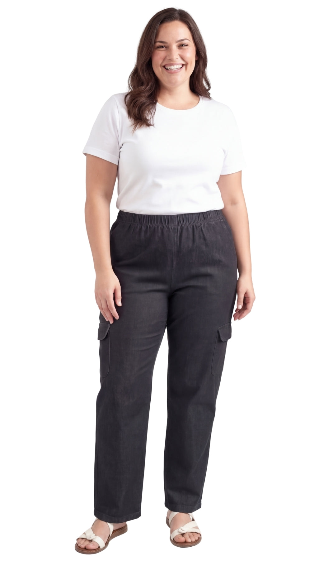 Women's Lightweight Elastic Stretch Waist Casual Denim Pull-on Cargo Pants