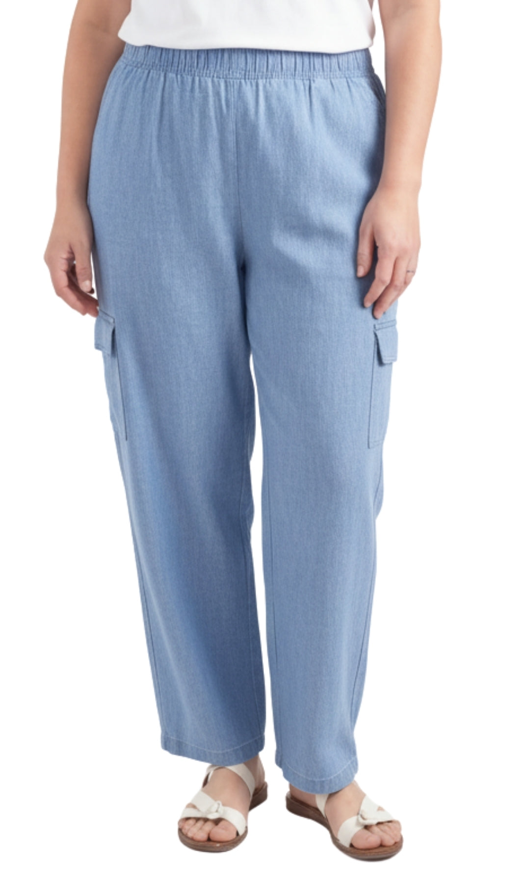 Women's Lightweight Elastic Stretch Waist Casual Denim Pull-on Cargo Pants