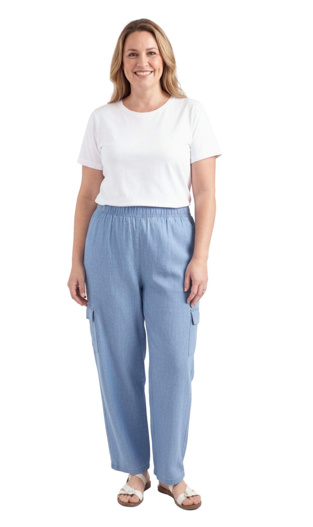 Women's Lightweight Elastic Stretch Waist Casual Denim Pull-on Cargo Pants