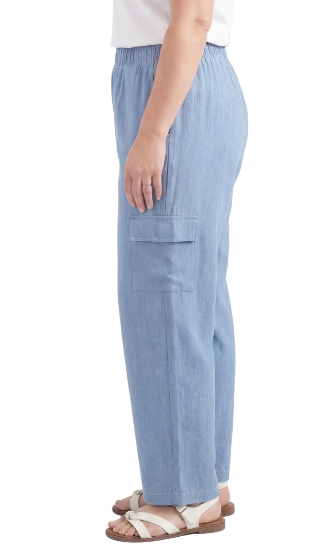 Women's Lightweight Elastic Stretch Waist Casual Denim Pull-on Cargo Pants