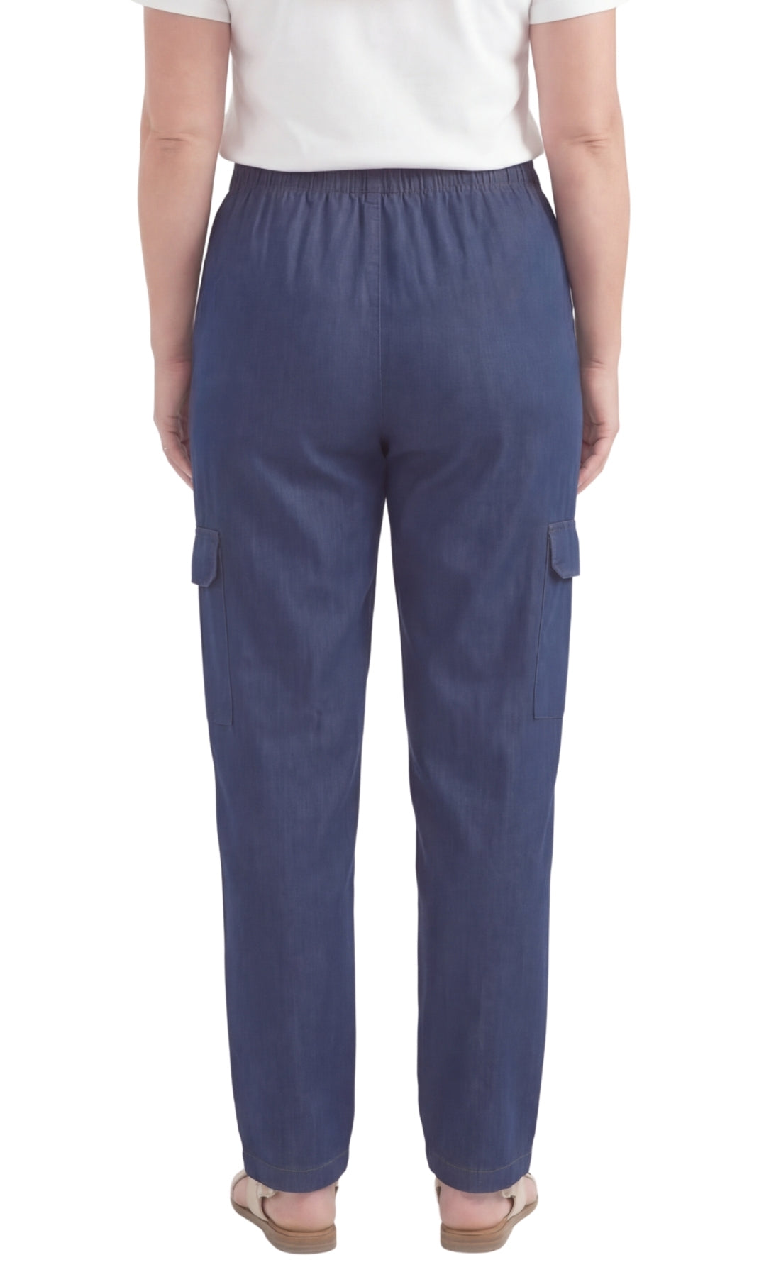 Women's Lightweight Elastic Stretch Waist Casual Denim Pull-on Cargo Pants