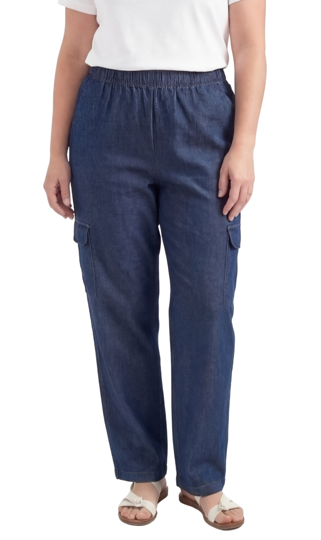 Women's Lightweight Elastic Stretch Waist Casual Denim Pull-on Cargo Pants