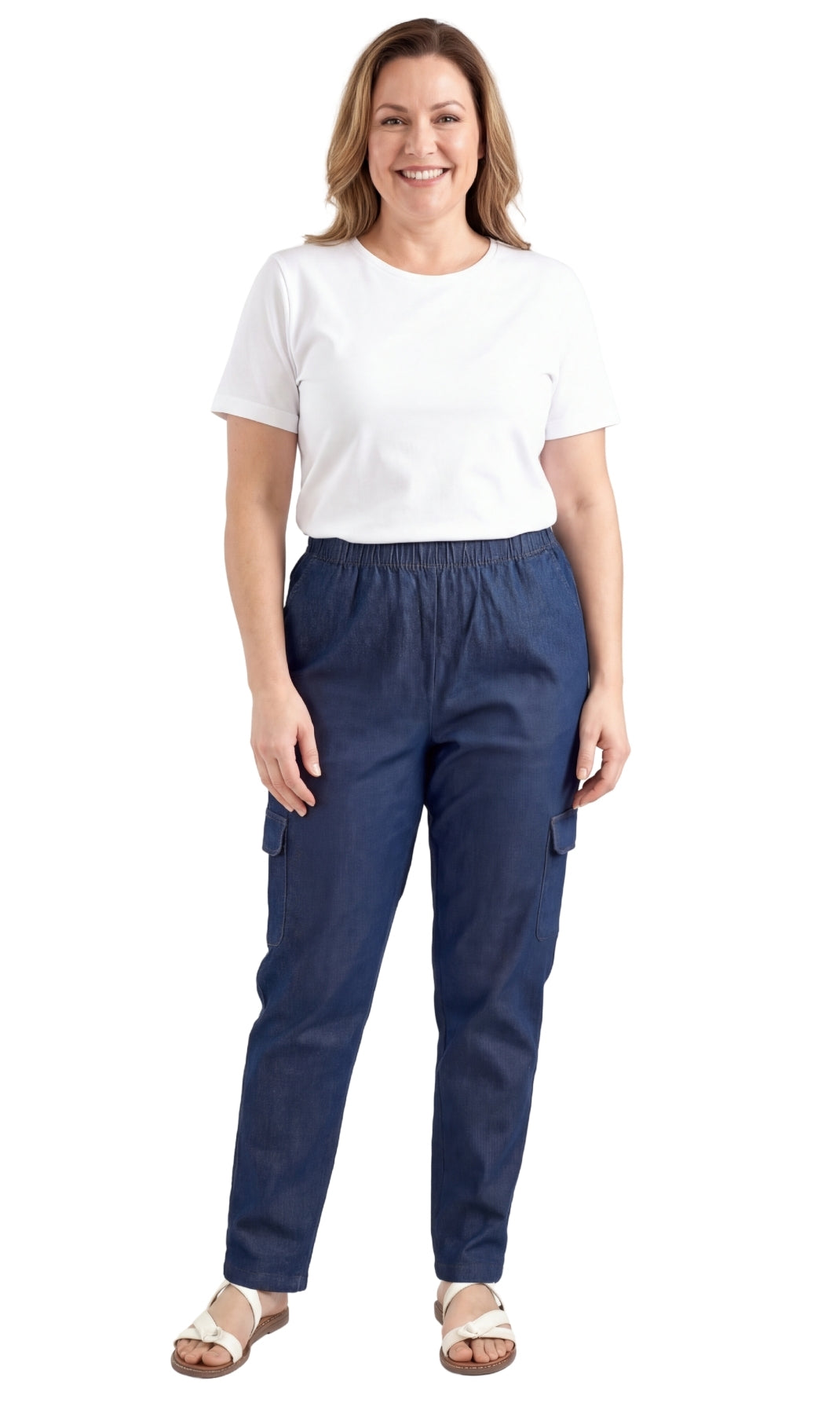 Women's Lightweight Elastic Stretch Waist Casual Denim Pull-on Cargo Pants