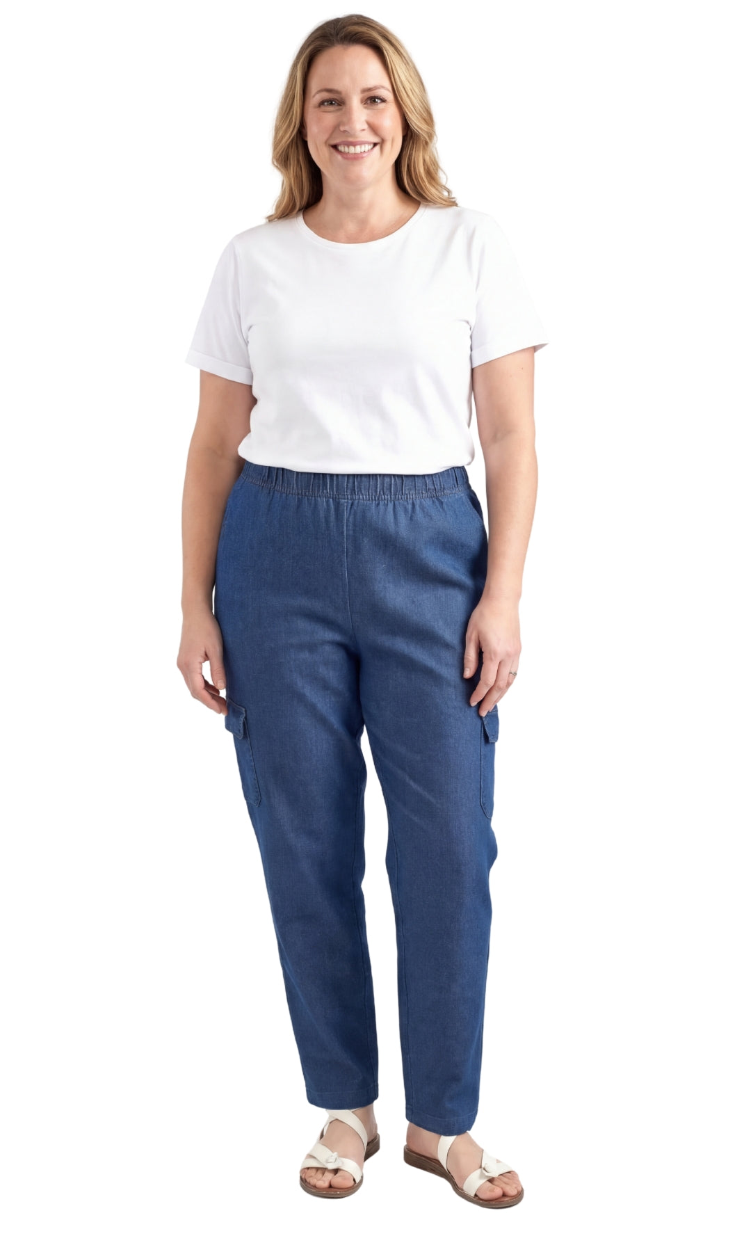 Women's Lightweight Elastic Stretch Waist Casual Denim Pull-on Cargo Pants