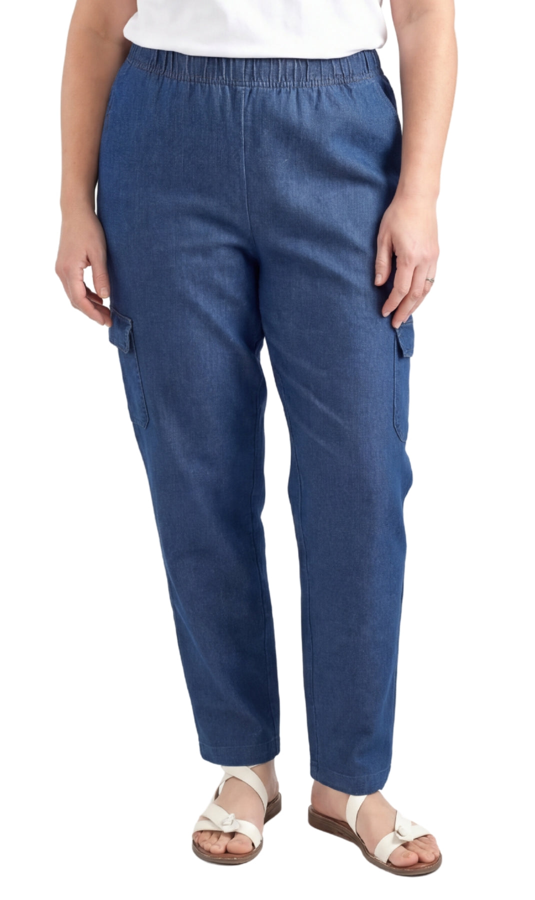 Women's Lightweight Elastic Stretch Waist Casual Denim Pull-on Cargo Pants