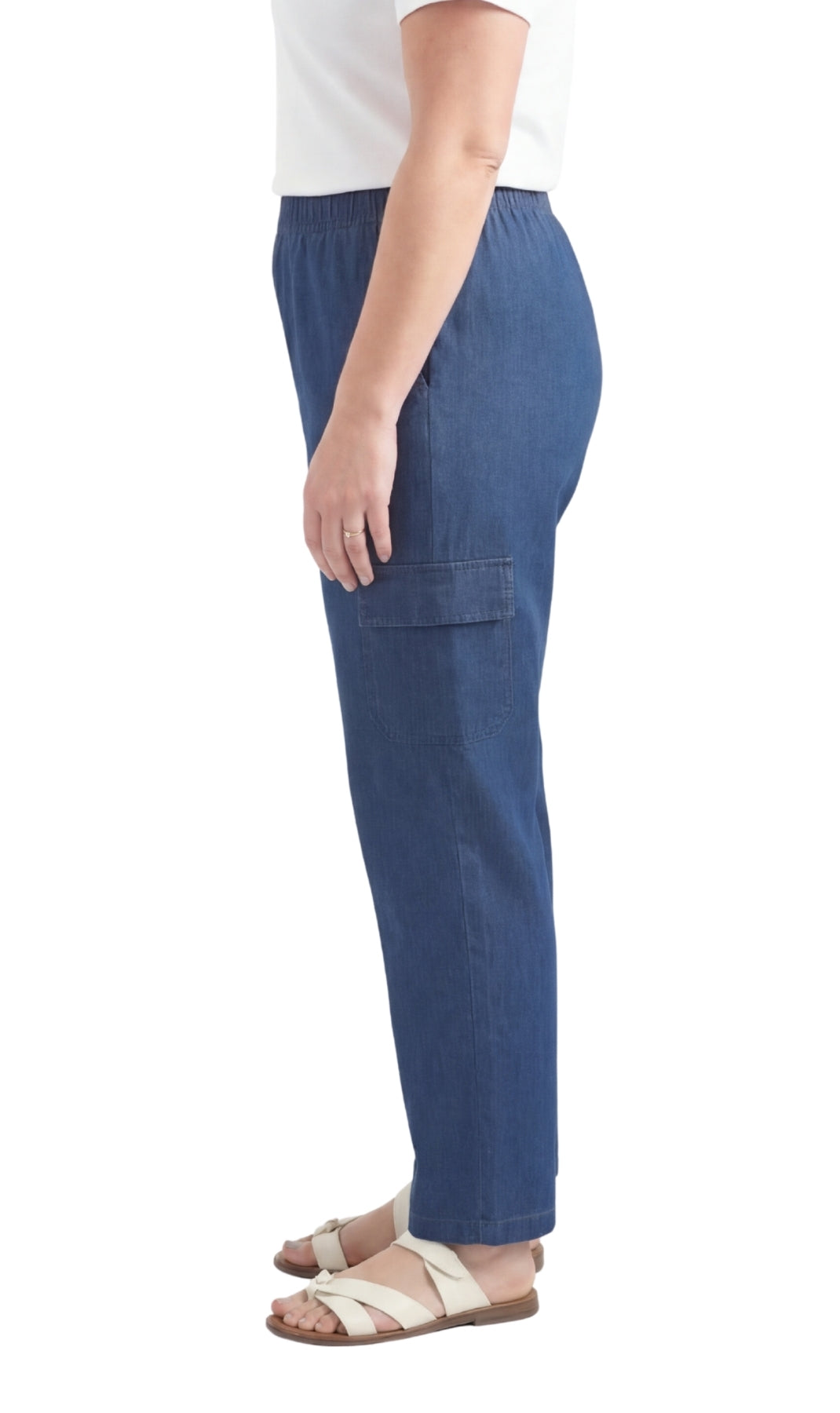 Women's Lightweight Elastic Stretch Waist Casual Denim Pull-on Cargo Pants
