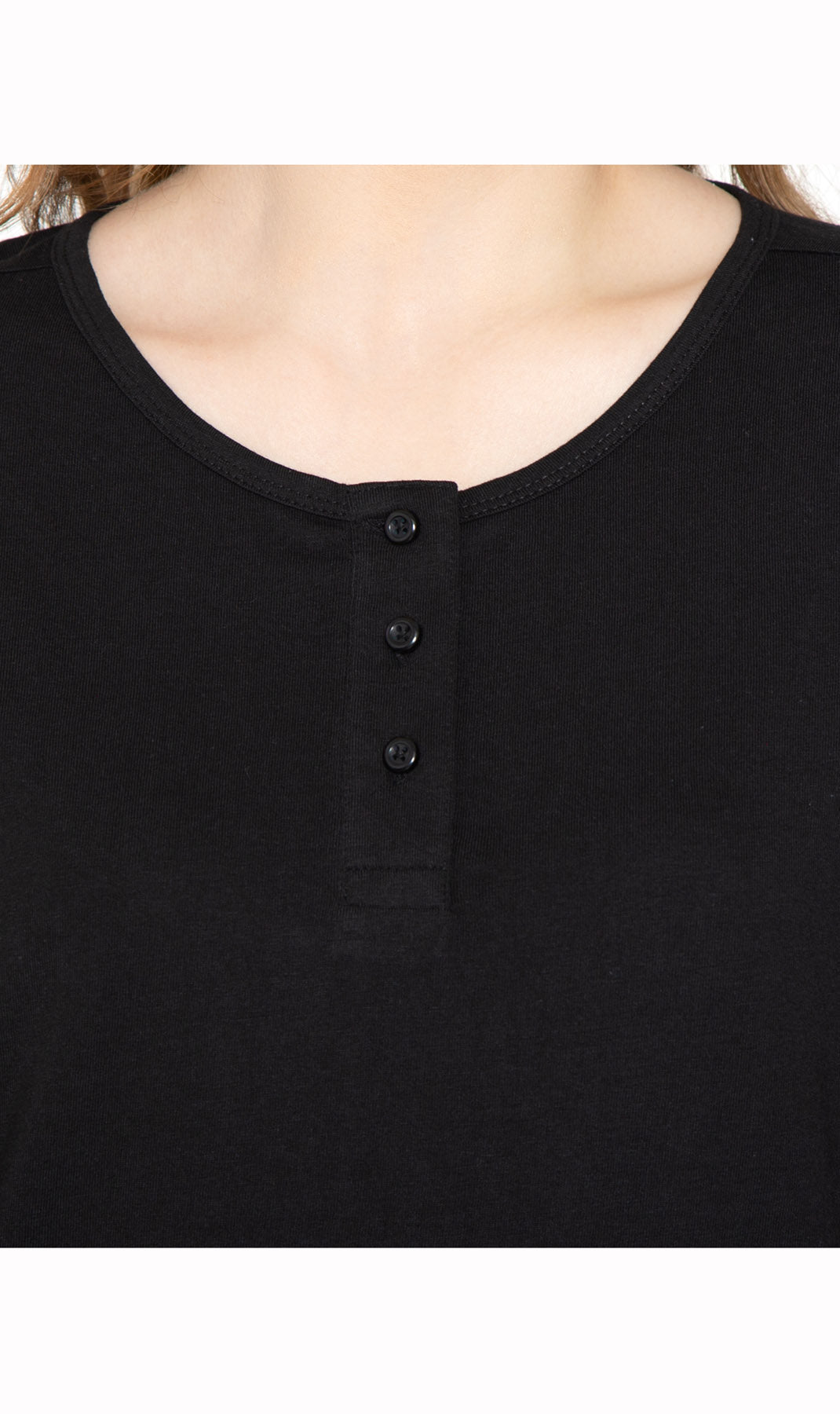 Women's 3/4 sleeves Henley in Cotton Blend with Button Placket
