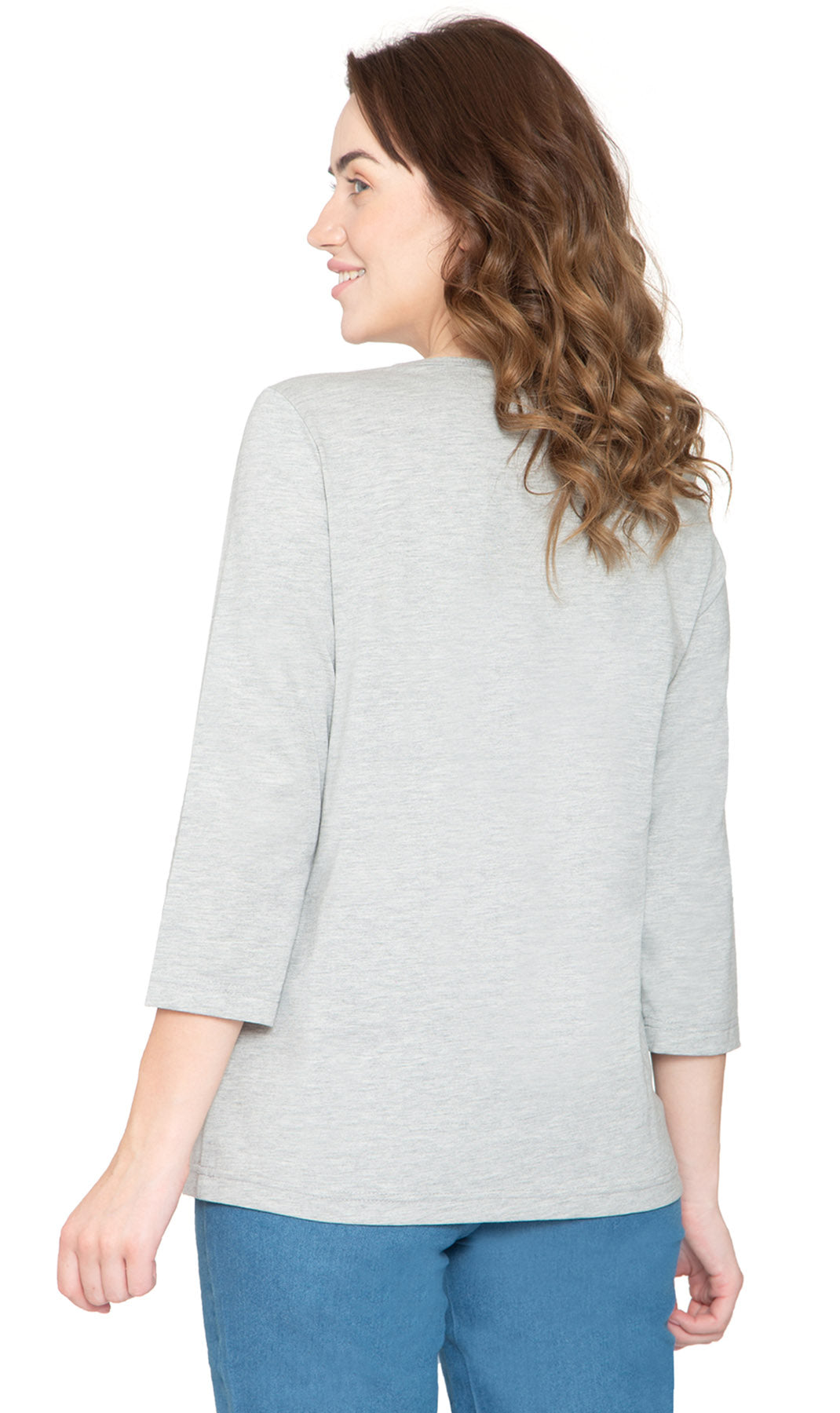 Women's 3/4 sleeves Henley in Cotton Blend with Button Placket