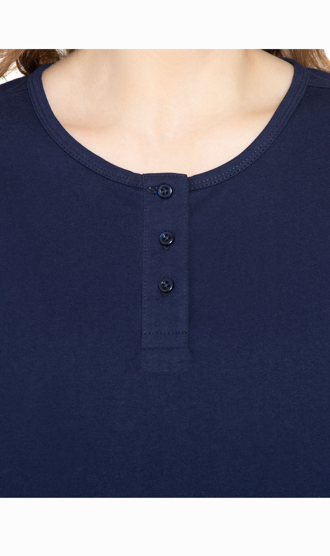 Women's 3/4 sleeves Henley in Cotton Blend with Button Placket