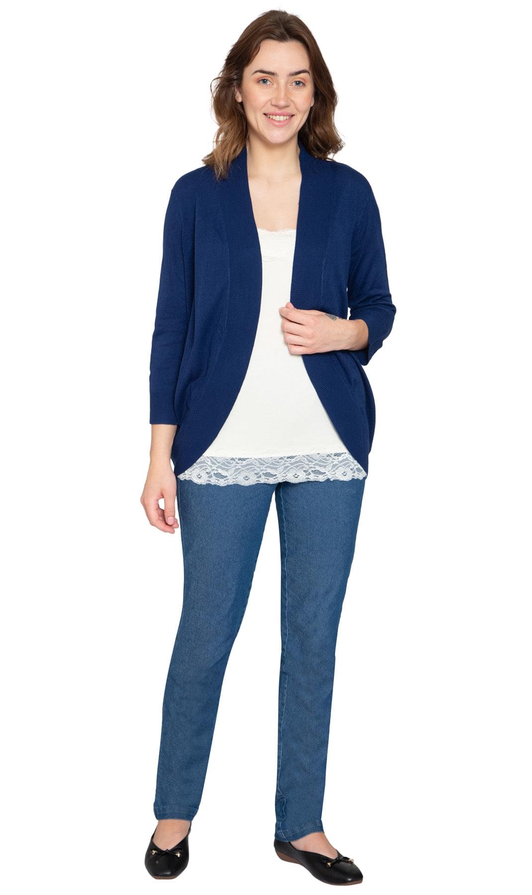 Women's Curved Hem Cardigan - Open Front in Soft Cashmere like Fabric