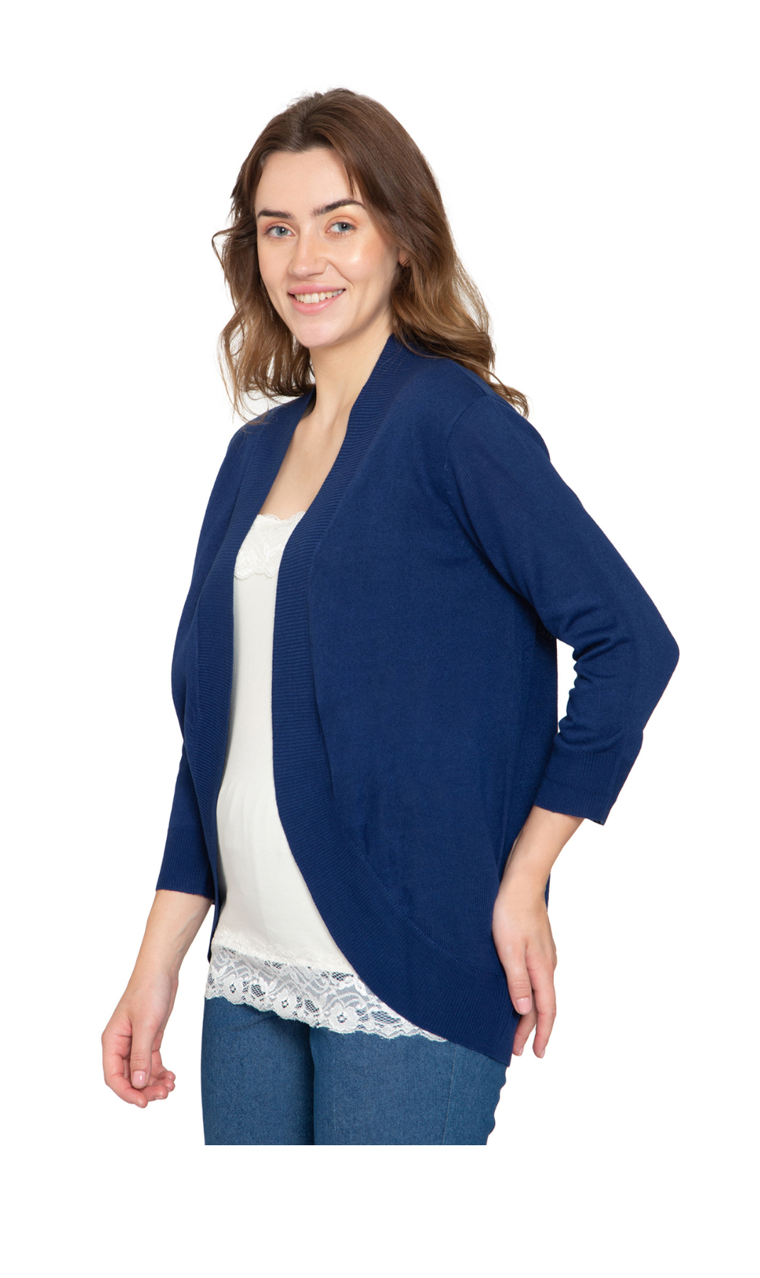 Women's Curved Hem Cardigan - Open Front in Soft Cashmere like Fabric